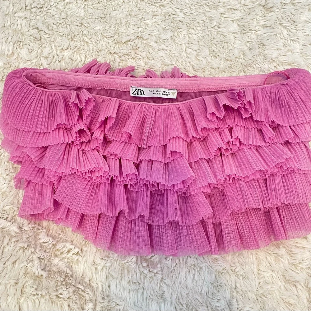 Zara Pink Ruffled Crop Top - Picture 3 of 13
